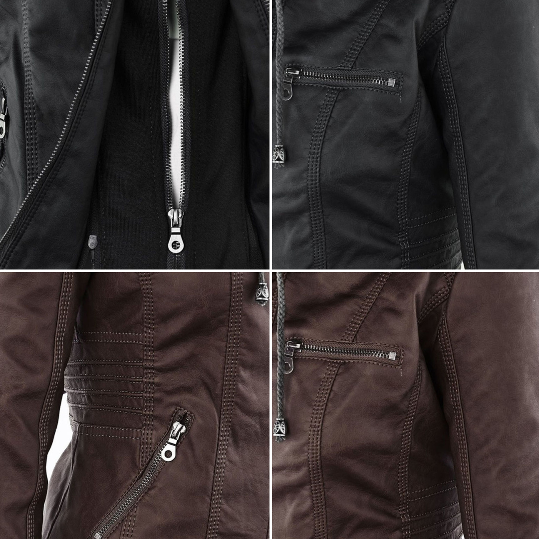 Sandra | Modern Leather Jacket with Hood