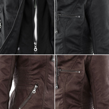 Sandra | Modern Leather Jacket with Hood