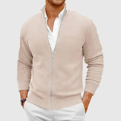 Zip-Up Cardigan with Slim Fit and High Neck