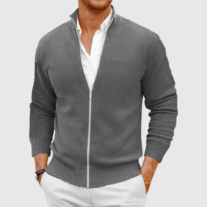 Zip-Up Cardigan with Slim Fit and High Neck