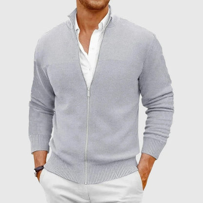 Zip-Up Cardigan with Slim Fit and High Neck