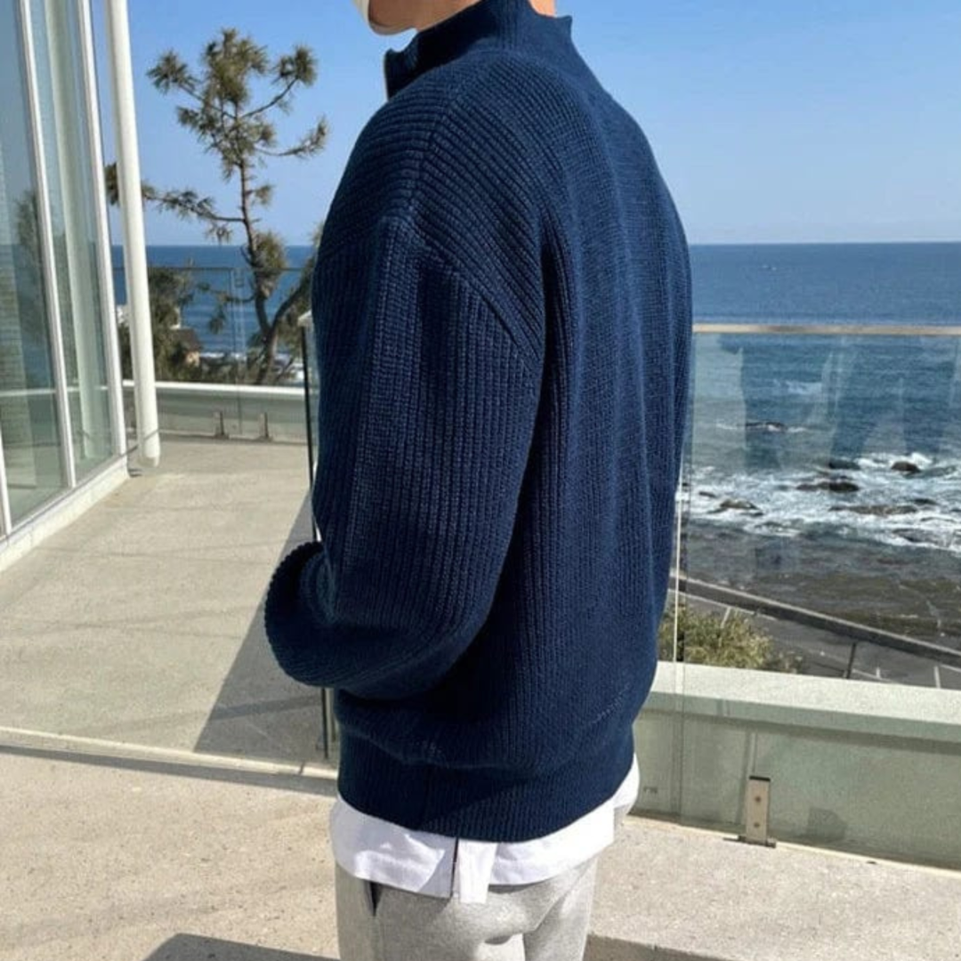 Men's Ribbed Sweater | Knitted Half Zipper