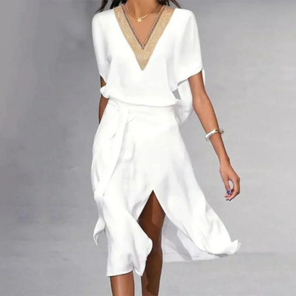 Women’s Elegant V-Neck Midi Dress | Summer