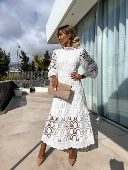 Women’s Lace Puff Sleeve Dress | Midi