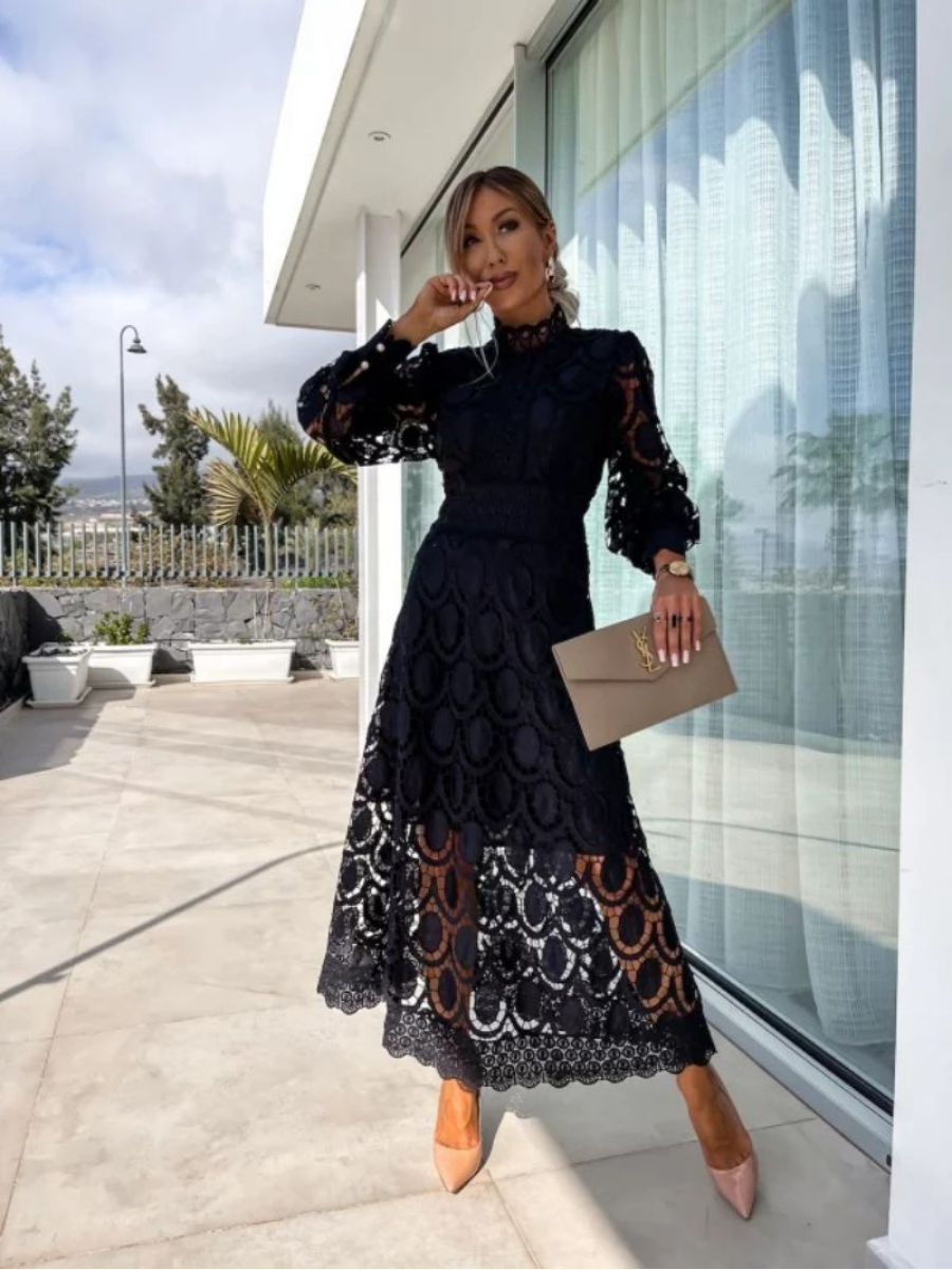 Women’s Lace Puff Sleeve Dress | Midi