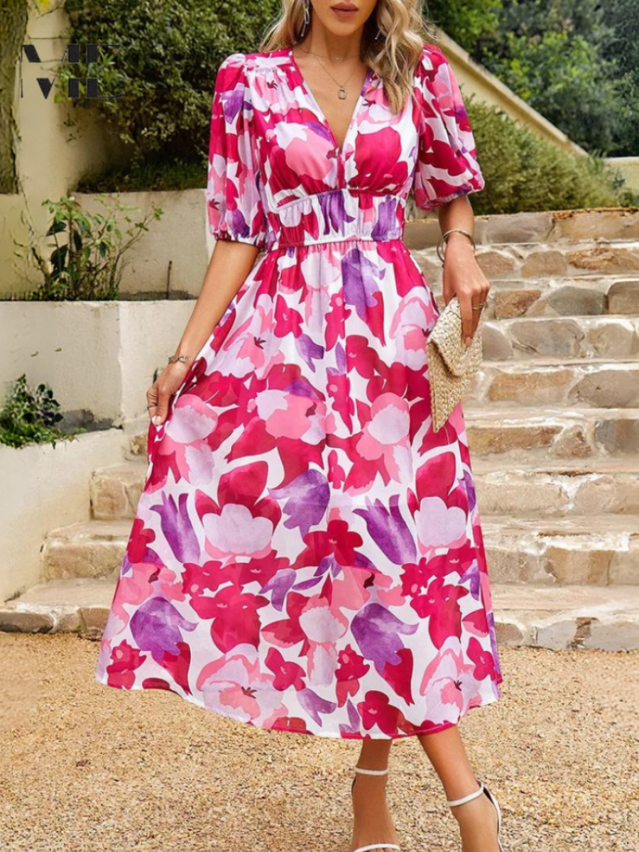 Women’s Floral Puff Sleeve Dress | Midi