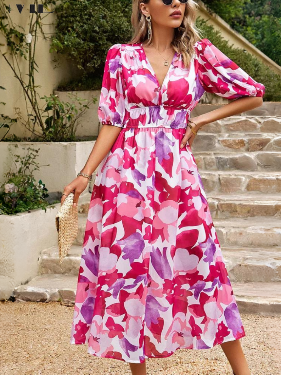 Women’s Floral Puff Sleeve Dress | Midi
