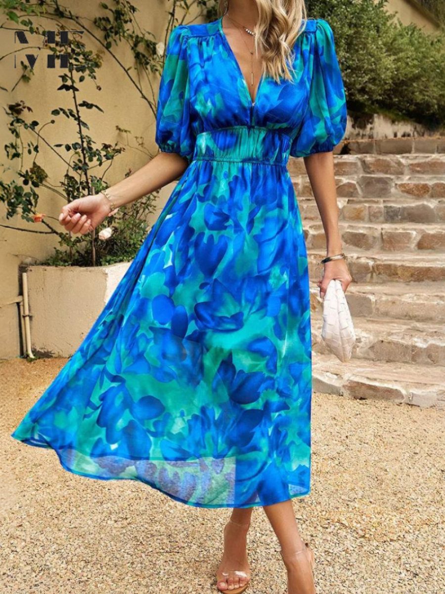 Women’s Floral Puff Sleeve Dress | Midi