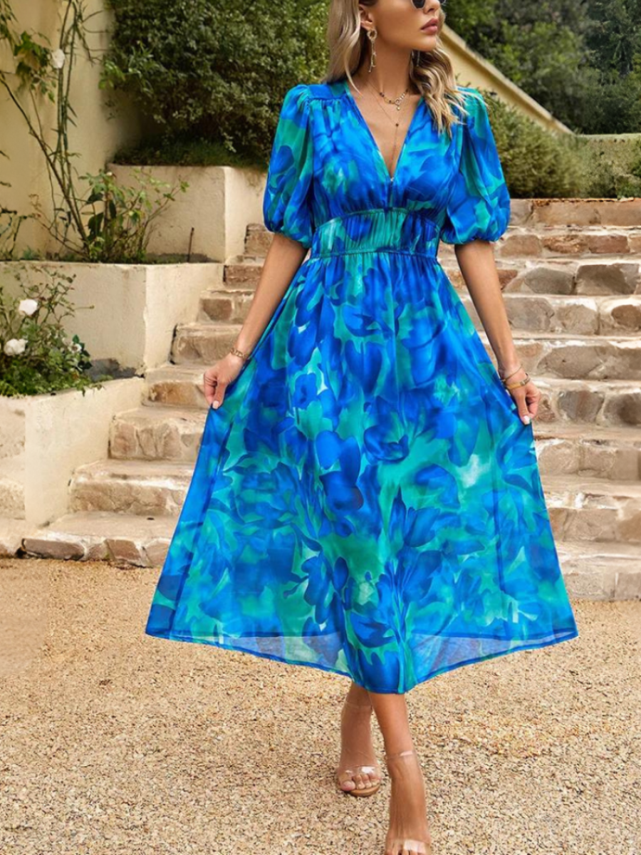 Women’s Floral Puff Sleeve Dress | Midi