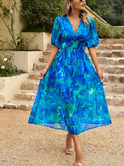 Women’s Floral Puff Sleeve Dress | Midi