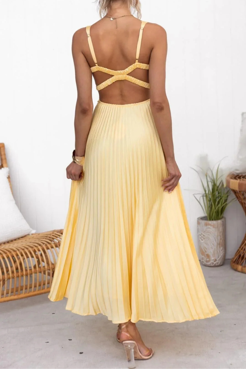 Women’s Pleated V-Neck Dress | Maxi