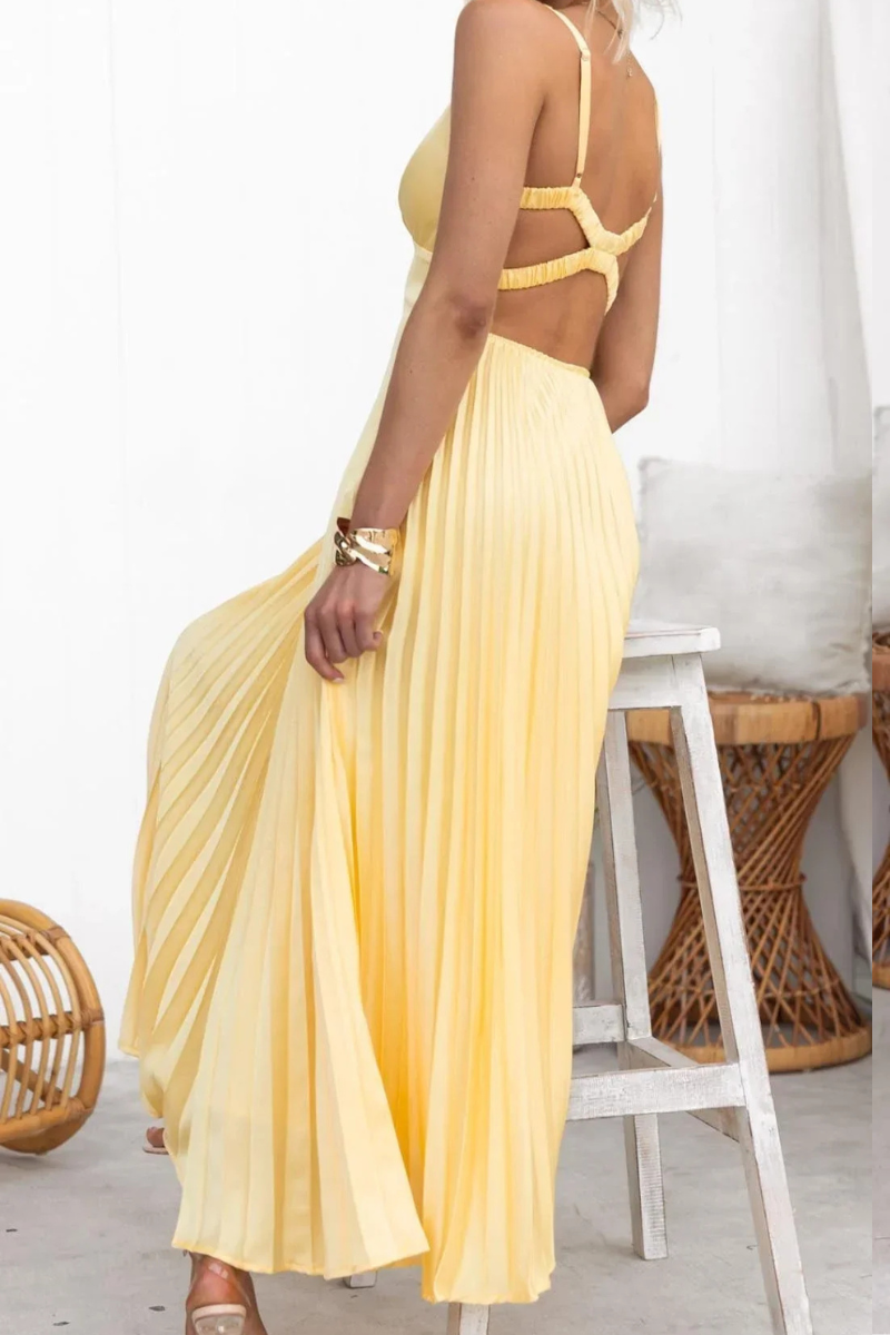 Women’s Pleated V-Neck Dress | Maxi