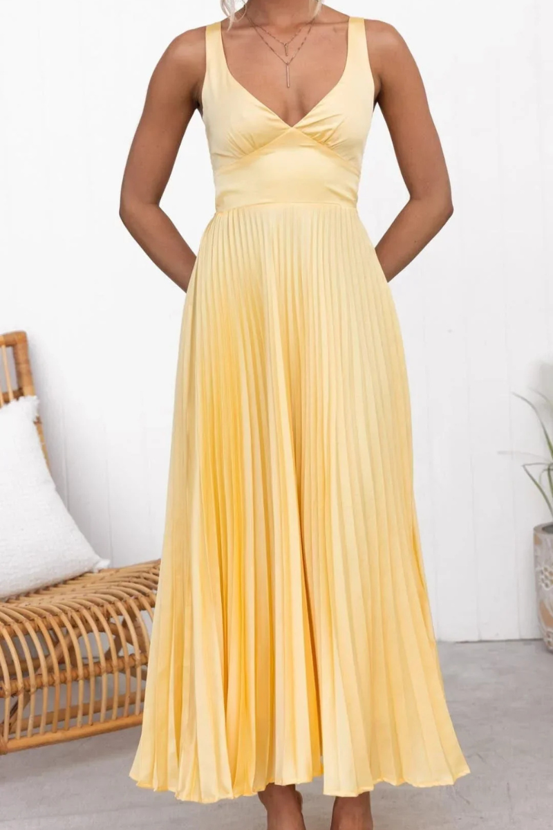 Women’s Pleated V-Neck Dress | Maxi