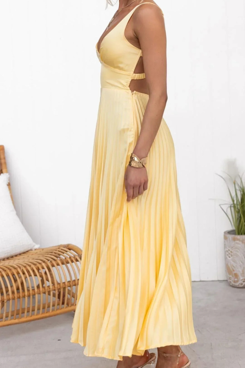 Women’s Pleated V-Neck Dress | Maxi