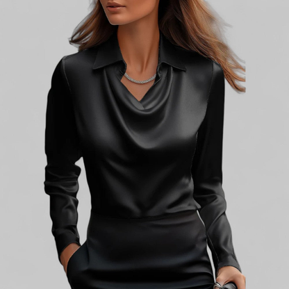 Women’s Elegant Draped Blouse | Long Sleeve