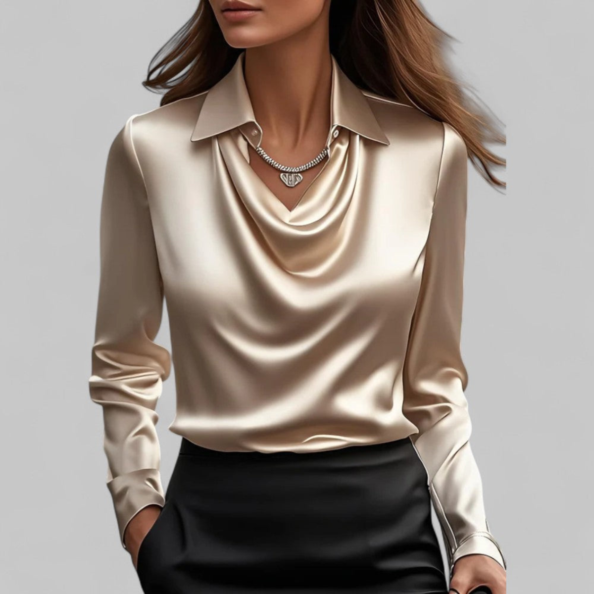 Women’s Elegant Draped Blouse | Long Sleeve