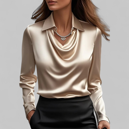 Women’s Elegant Draped Blouse | Long Sleeve