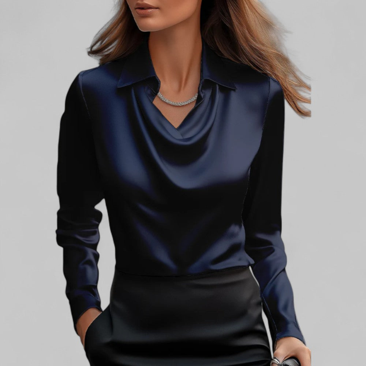 Women’s Elegant Draped Blouse | Long Sleeve