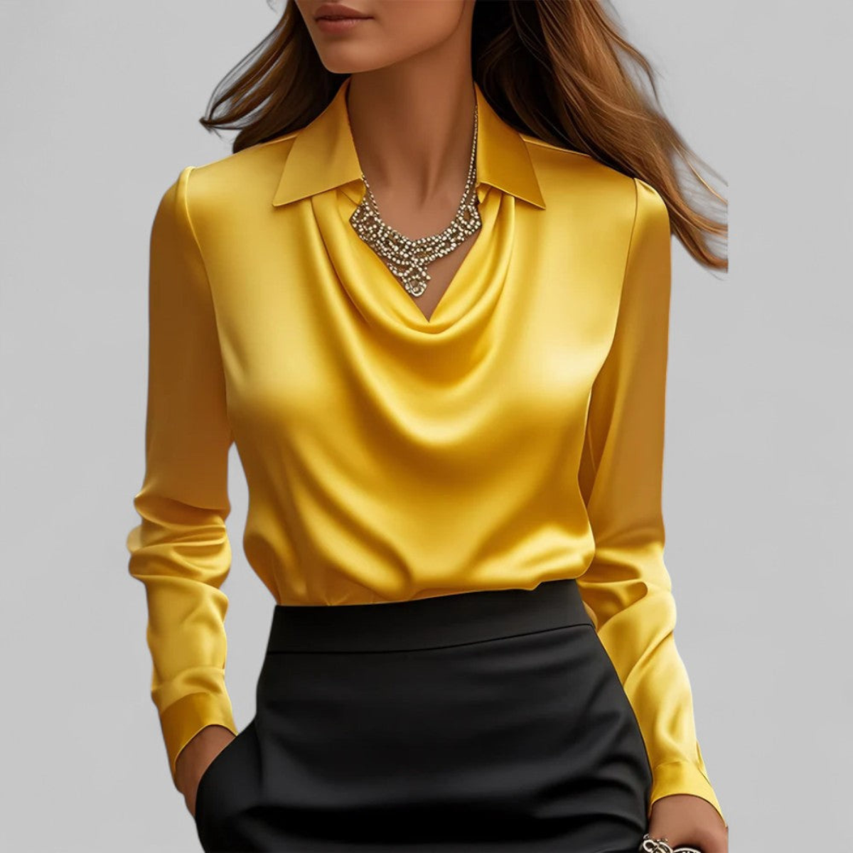 Women’s Elegant Draped Blouse | Long Sleeve