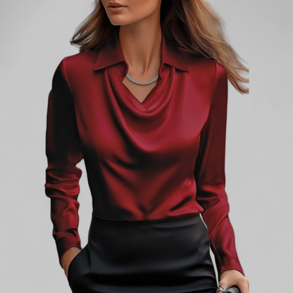 Women’s Elegant Draped Blouse | Long Sleeve