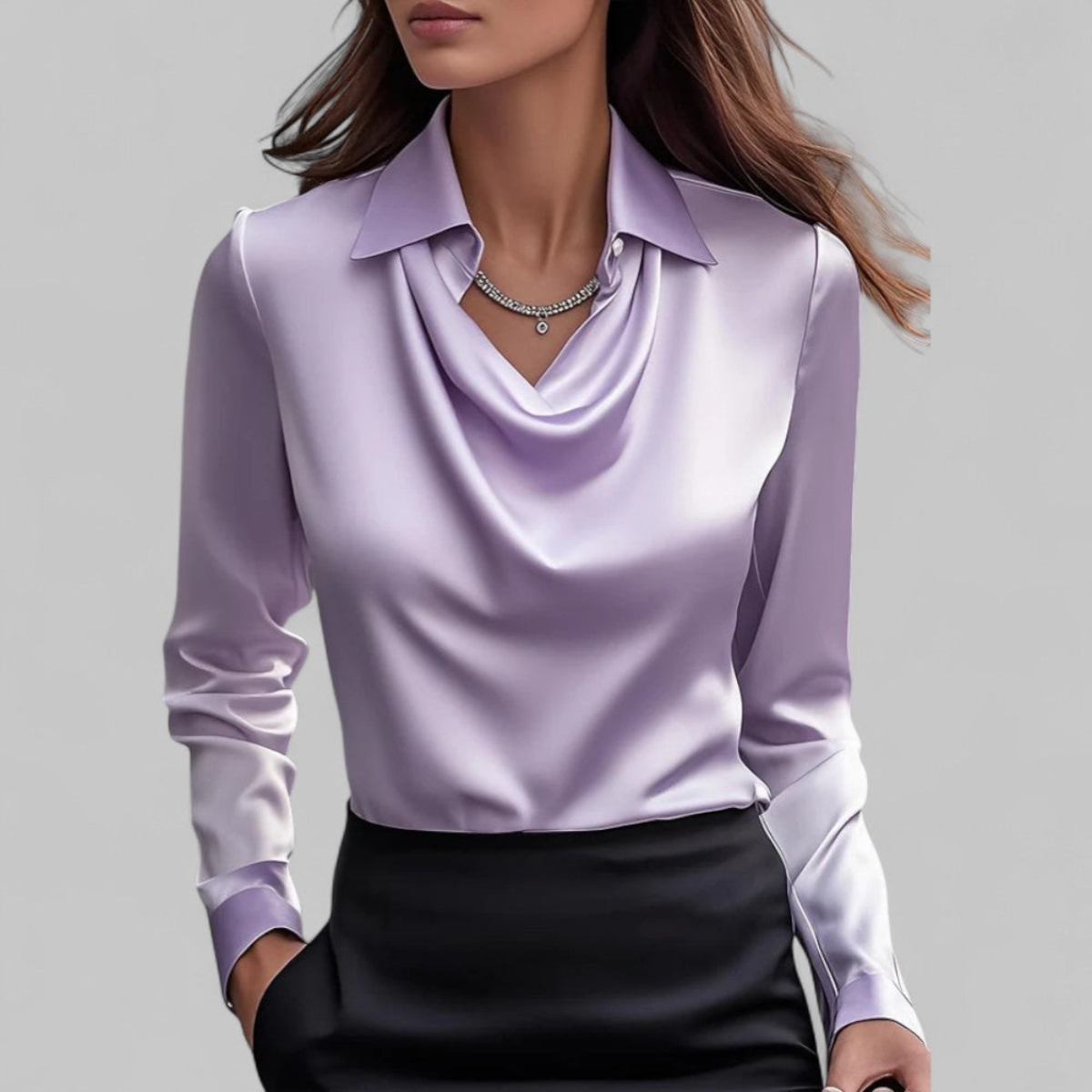 Women’s Elegant Draped Blouse | Long Sleeve