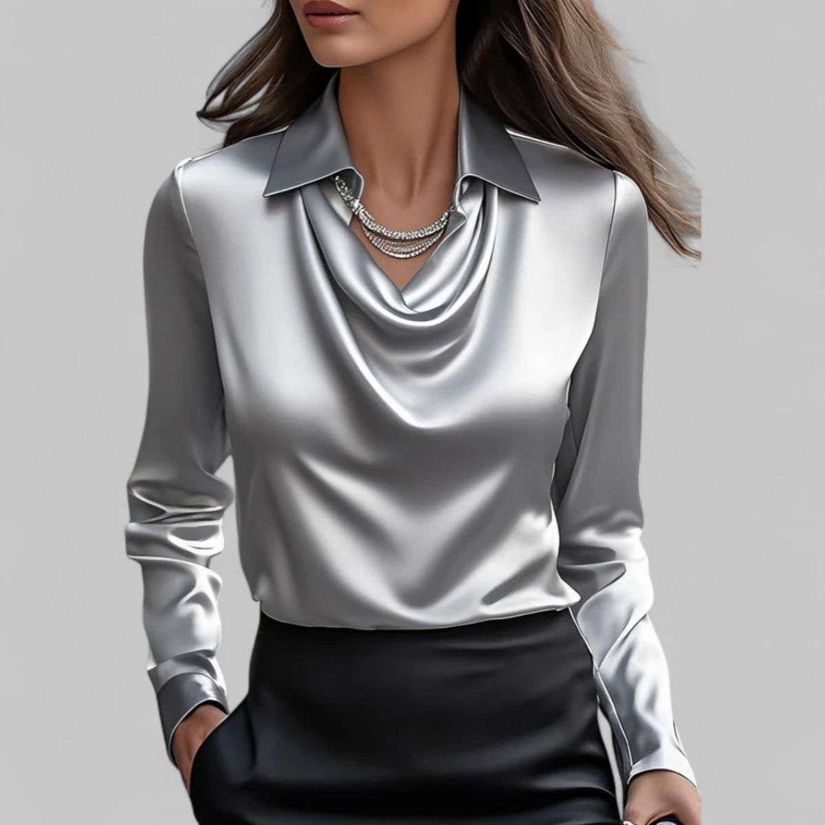 Women’s Elegant Draped Blouse | Long Sleeve
