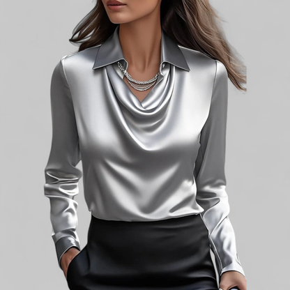 Women’s Elegant Draped Blouse | Long Sleeve
