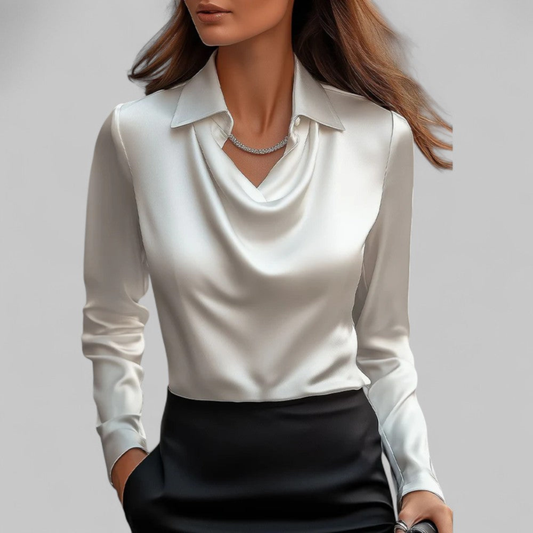 Women’s Elegant Draped Blouse | Long Sleeve