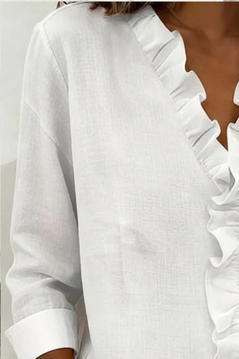 Women’s Ruffle V-Neck Blouse | Long Sleeve