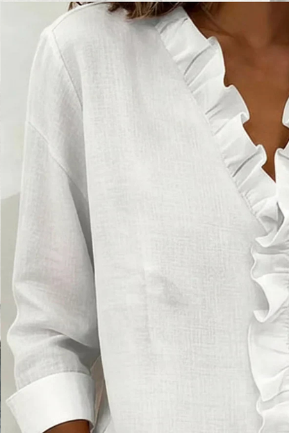 Women’s Ruffle V-Neck Blouse | Long Sleeve