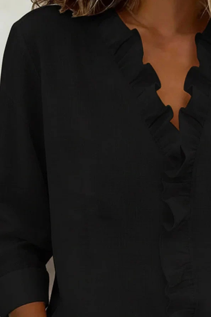 Women’s Ruffle V-Neck Blouse | Long Sleeve