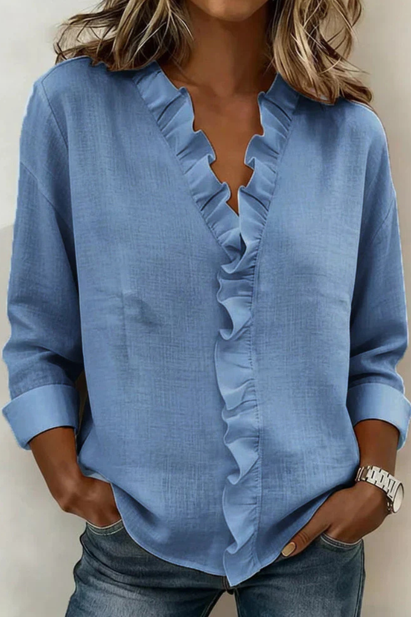 Women’s Ruffle V-Neck Blouse | Long Sleeve