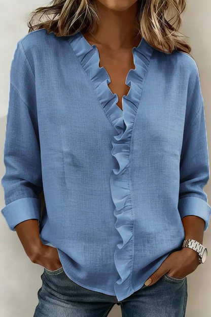 Women’s Ruffle V-Neck Blouse | Long Sleeve