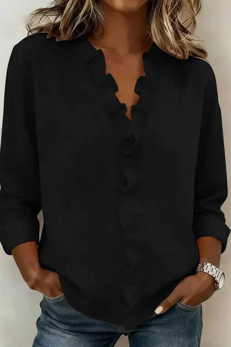 Women’s Ruffle V-Neck Blouse | Long Sleeve