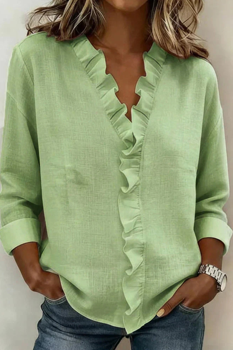 Women’s Ruffle V-Neck Blouse | Long Sleeve