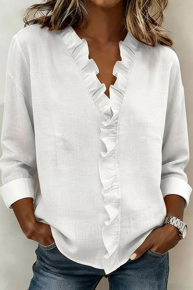 Women’s Ruffle V-Neck Blouse | Long Sleeve