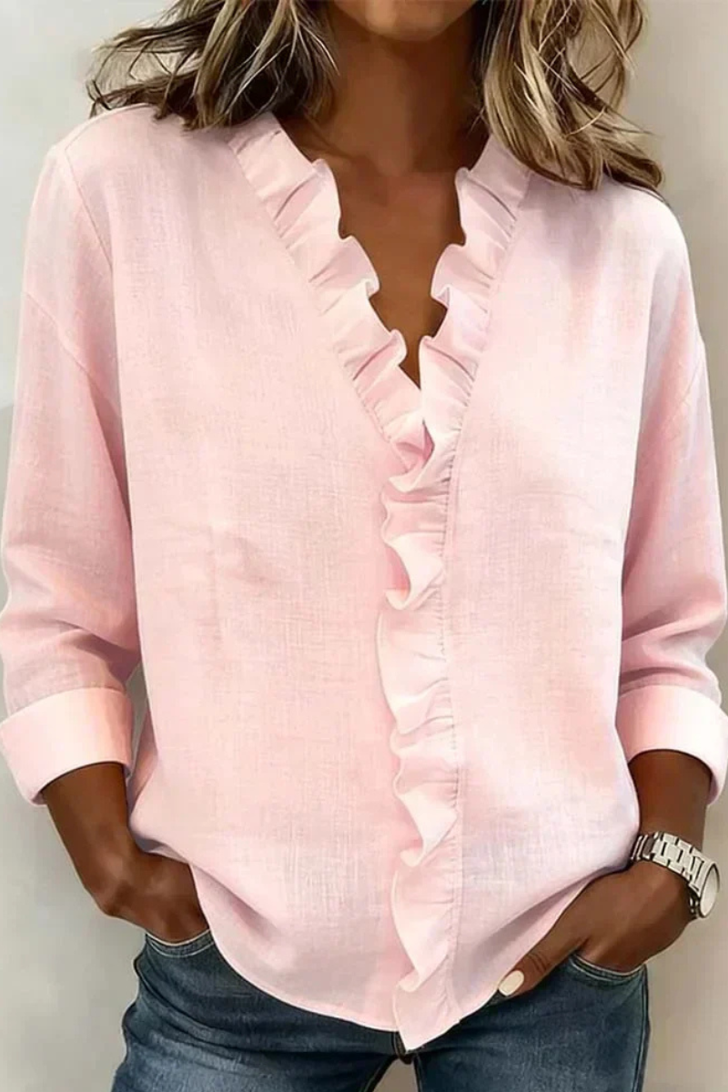 Women’s Ruffle V-Neck Blouse | Long Sleeve