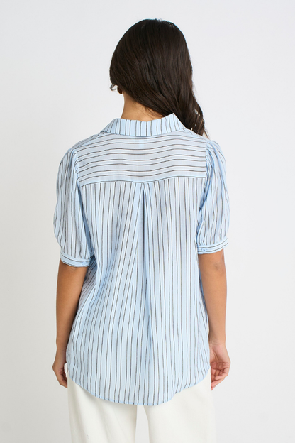 Women’s Pinstripe Puff Sleeve Shirt | Blue