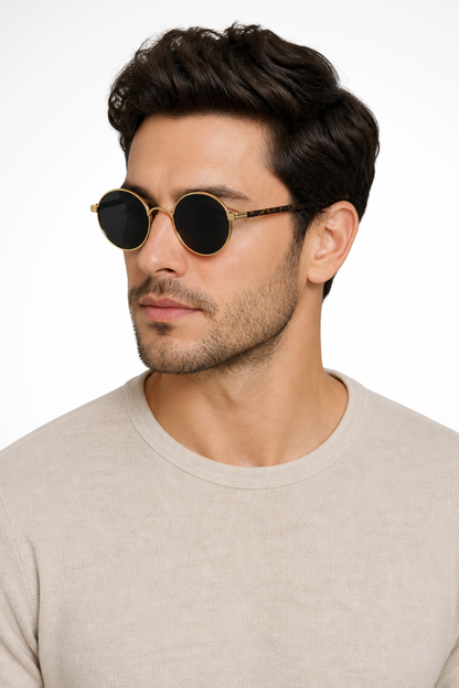 Men’s Vintage Round Sunglasses | Gold Frame