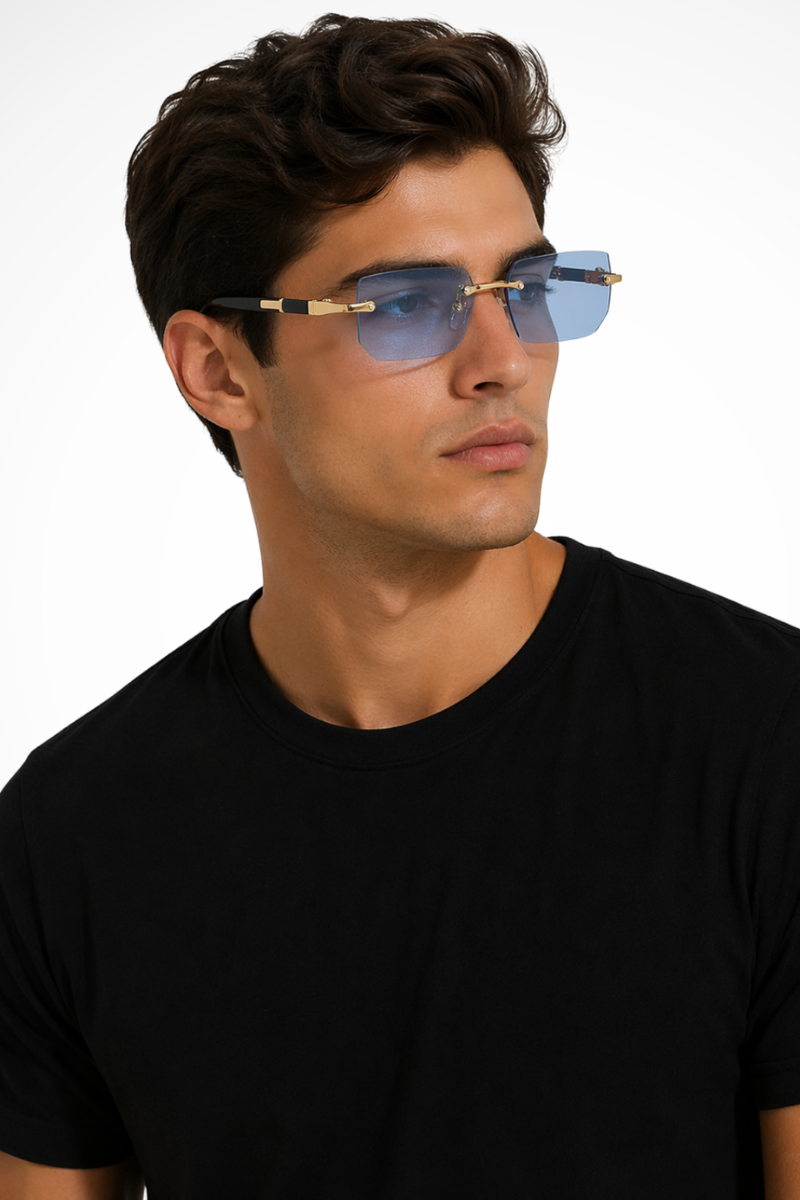 Men’s Rimless Rectangle Sunglasses | Gold Detail