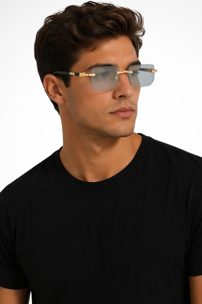 Men’s Rimless Rectangle Sunglasses | Gold Detail