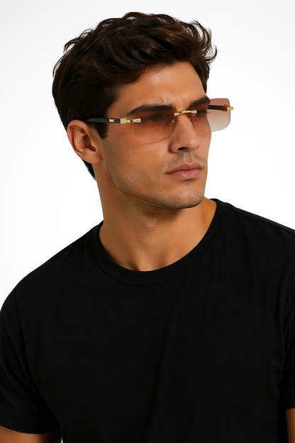 Men’s Rimless Rectangle Sunglasses | Gold Detail