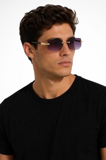 Men’s Rimless Rectangle Sunglasses | Gold Detail