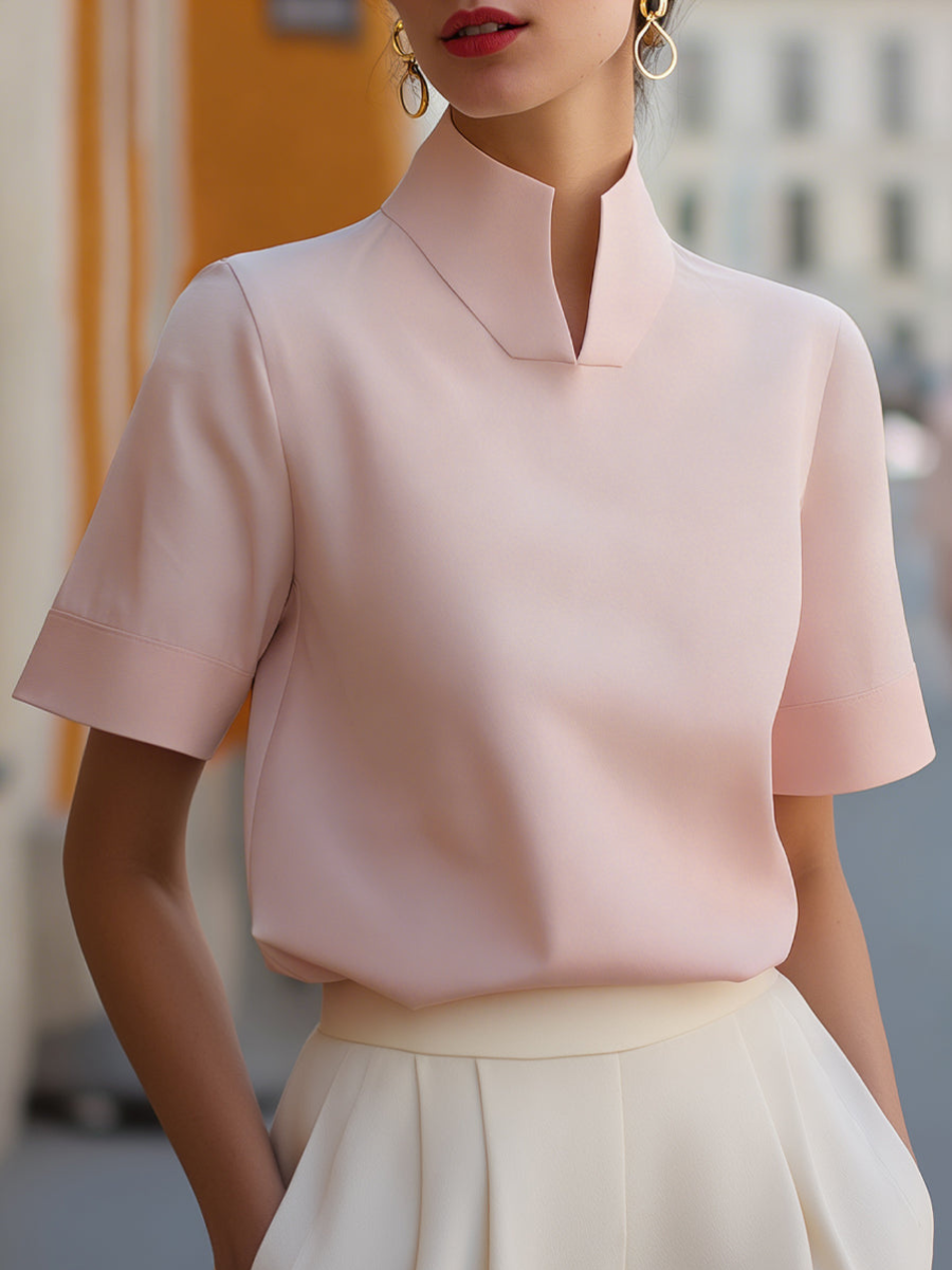 Women’s Stand Collar Blouse | Short Sleeve
