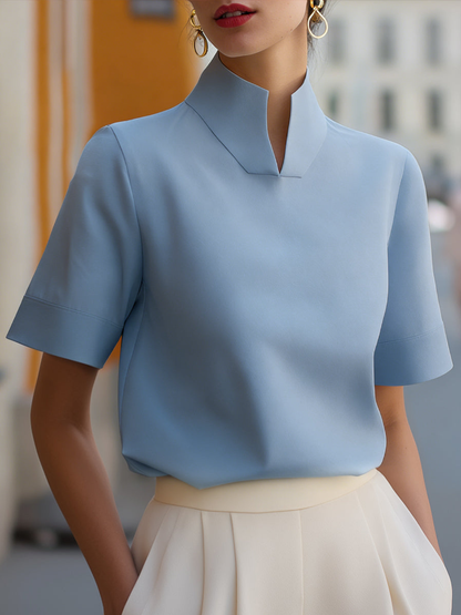 Women’s Stand Collar Blouse | Short Sleeve