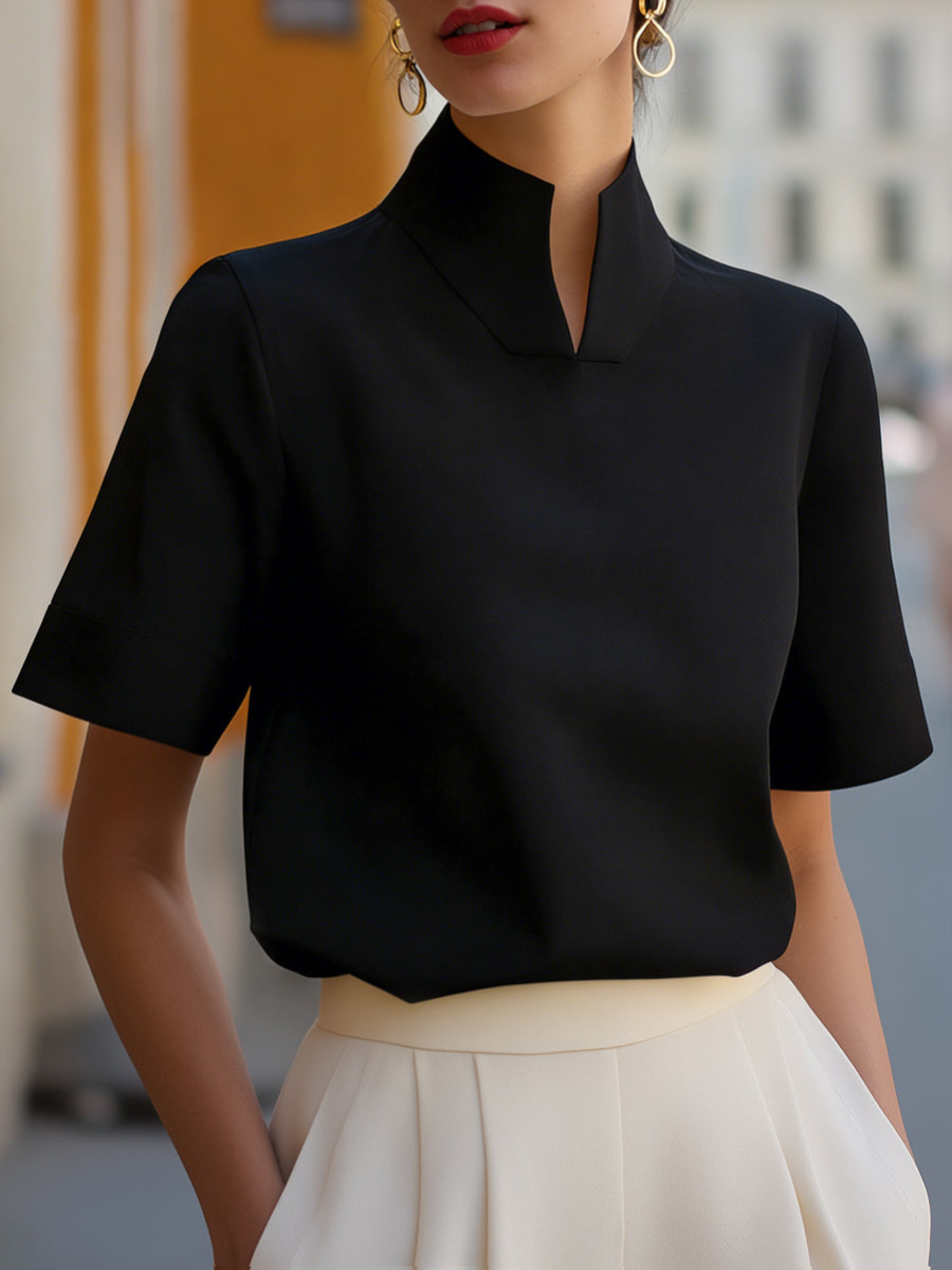 Women’s Stand Collar Blouse | Short Sleeve