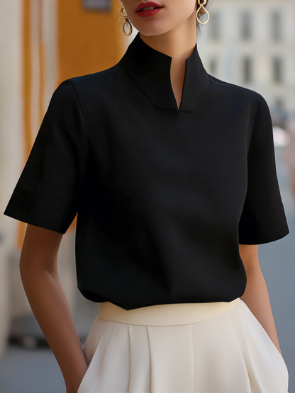 Women’s Stand Collar Blouse | Short Sleeve