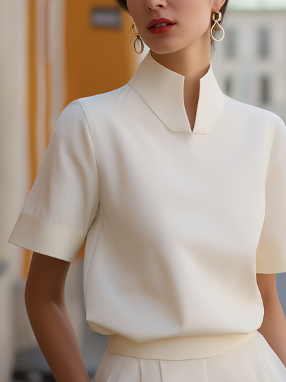 Women’s Stand Collar Blouse | Short Sleeve