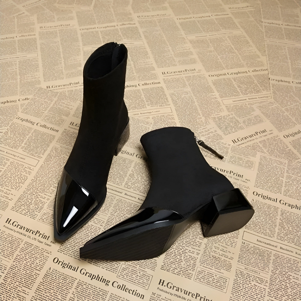 Women’s Block Heel Ankle Boots | Patent Detail