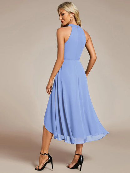 Halter Neck Chiffon A-Line Midi Wedding Guest Dress